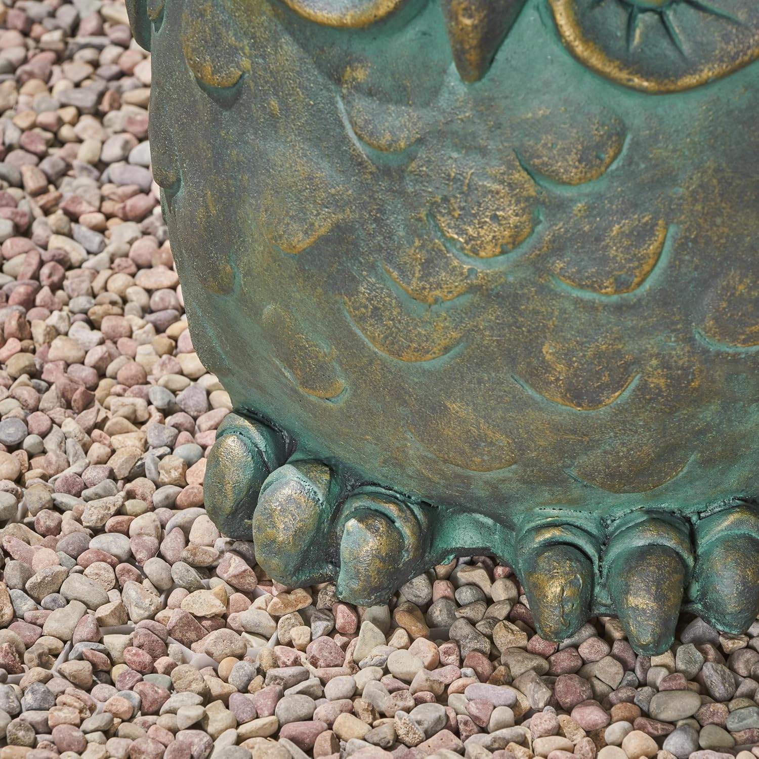 Owl Garden Stool, Decorative Outdoor Accent Stool or Side Table, Weather-Resistant Lightweight Concrete Patio Stool for Garden Yard Balcony, Antique Green