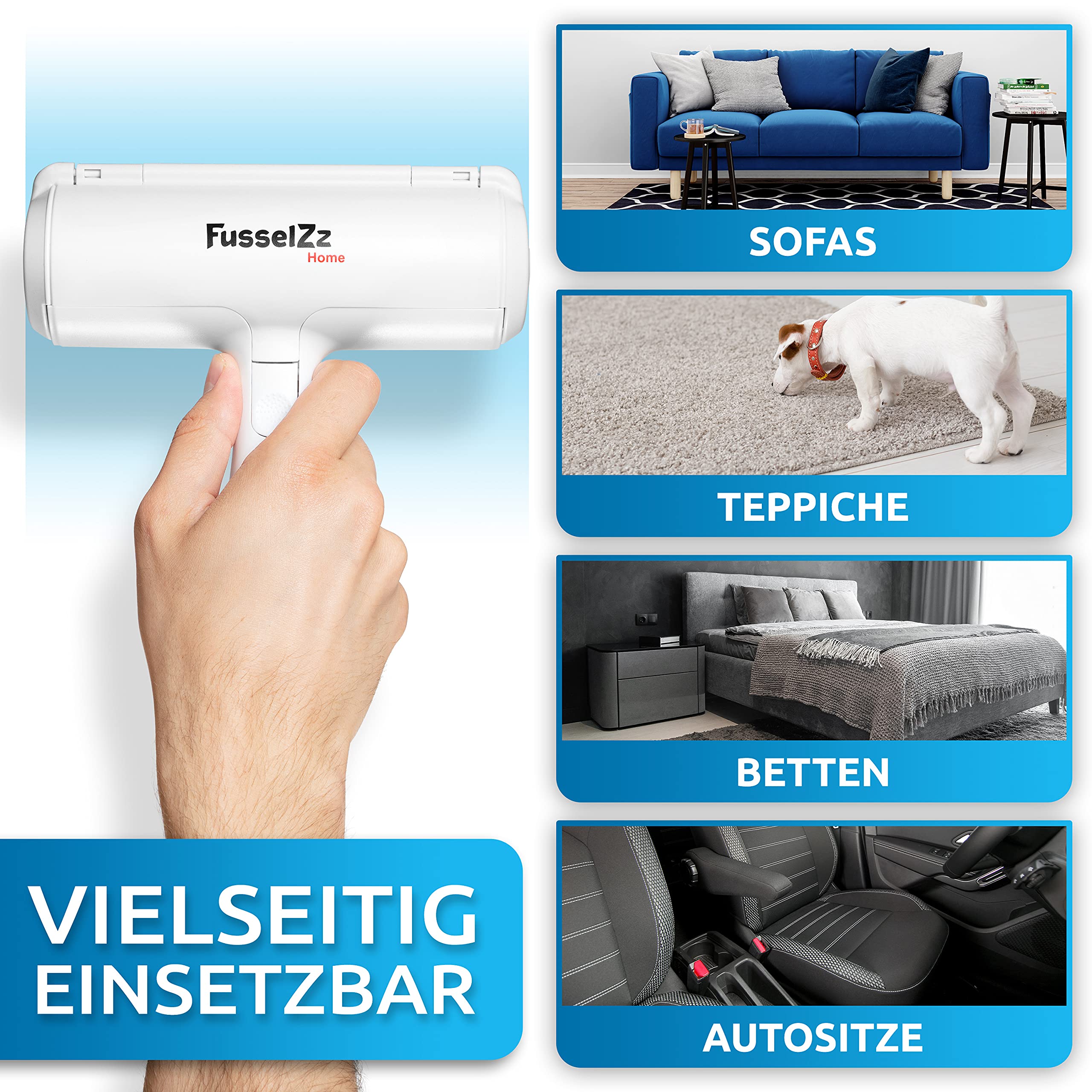 Fusselrolle Tierhaare – Premium Tierhaarentferner zum Entfernen von Hunde- & Katzenhaaren – Wiederverwendbar für Sofa, Teppich, Bett & Auto