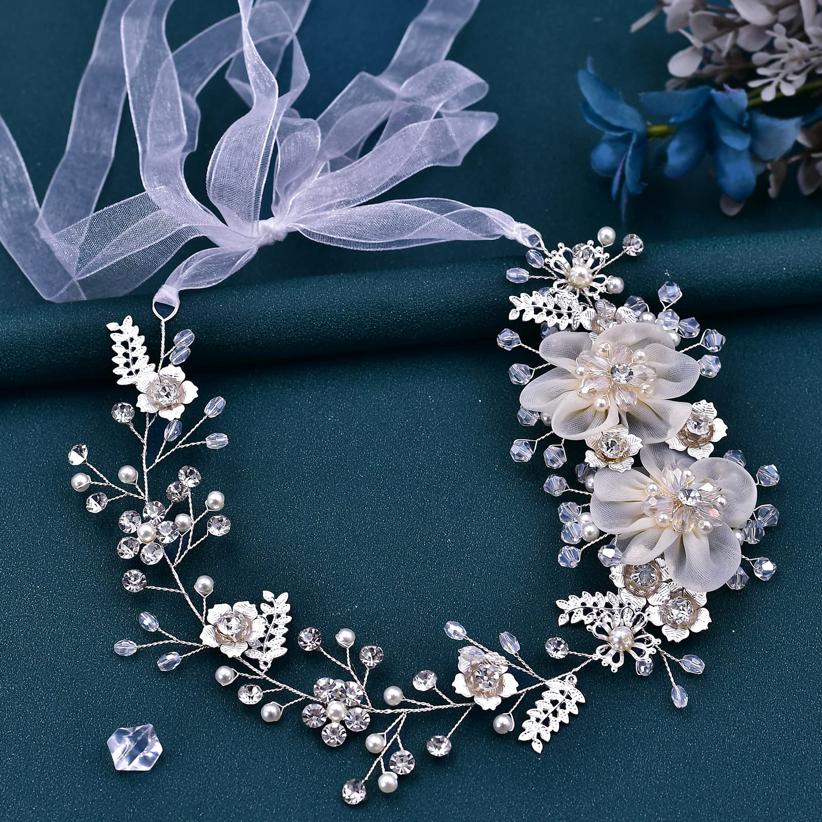 BRIDAL WEDDING CRYSTAL PEARL IVORY SILVER HEADPIECE HEADBAND Amazon.com: SWEETV Crystal Bridal Headpiece Silver Wedding  main image 3