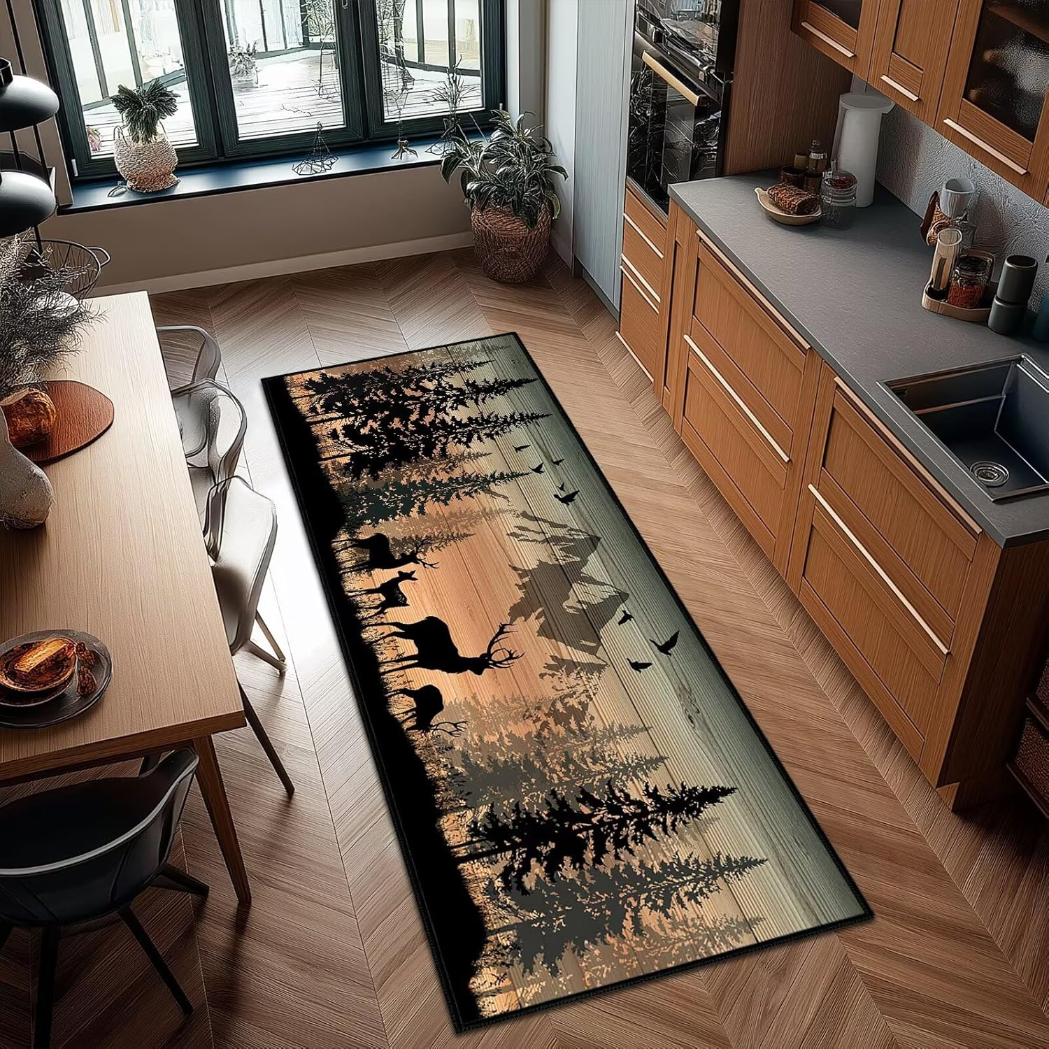 Rustic Runner Rug 2x6 Hallway Rug,Moose Country Wildlife,Deer Cabin Area Rugs Washable Runners Carpet Vintage Entryway Rugs Runner Ultra-Thin Non Slip Throw Accent Floor Carpets for Kitchen,Bedroom