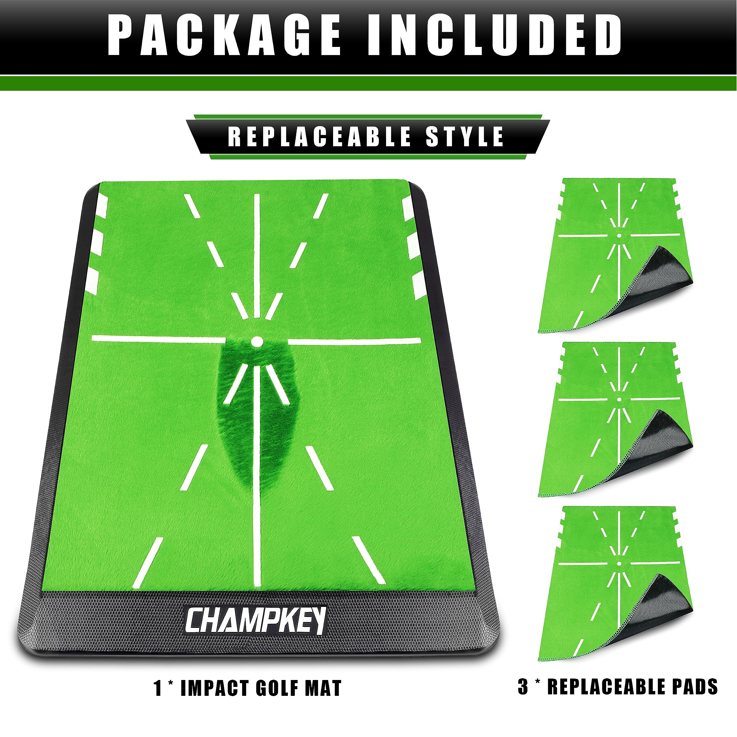 CHAMPKEY Replaceable Impact Golf Mat 1.0 Version - Come with 3 Extra Replacement Pads - Instant Feedback Golf Practice Mat (13