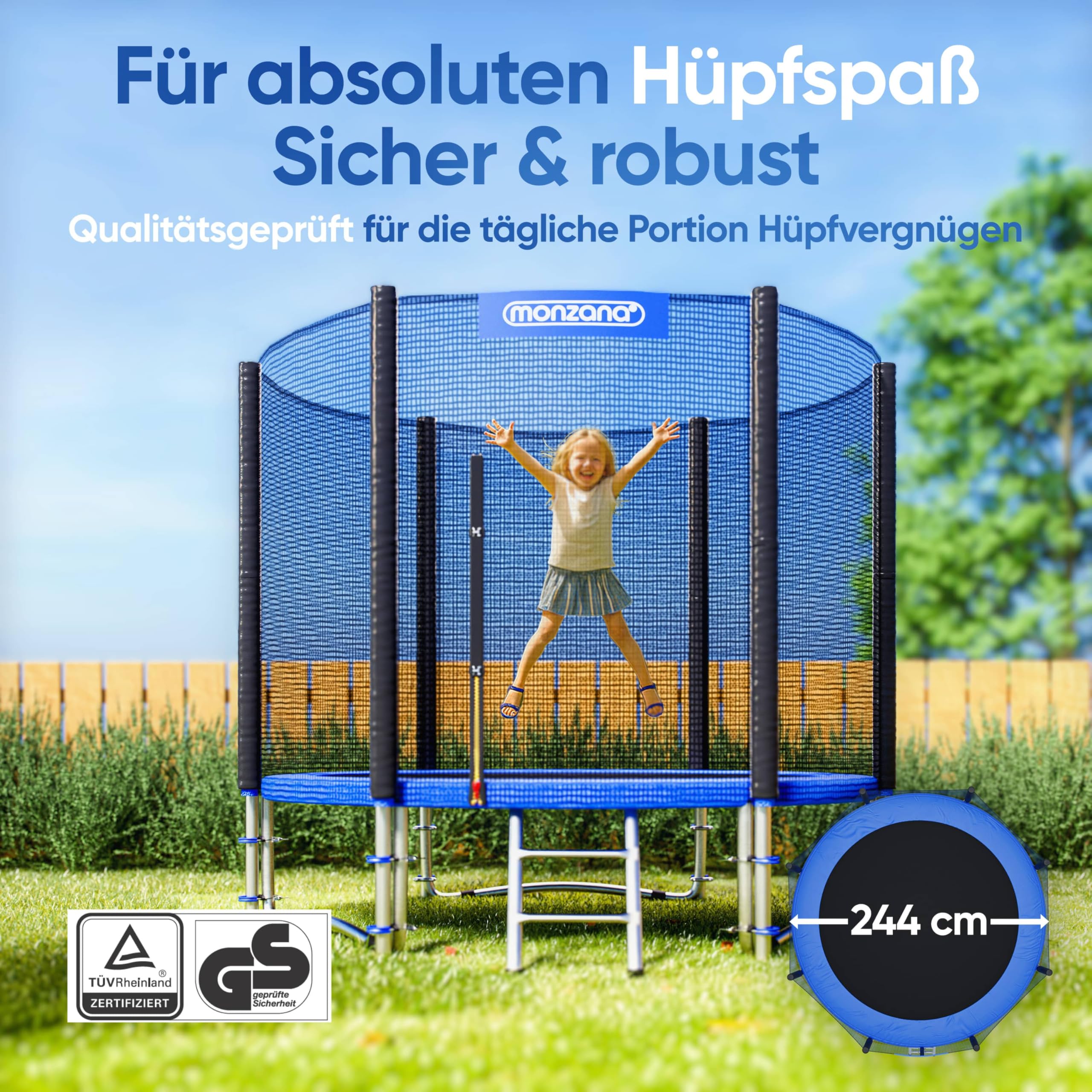 Monzana Trampoline certifié TÜV SÜD GS Set Complet Filet de sécurité Échelle Protection des Bords Extérieur Enfants