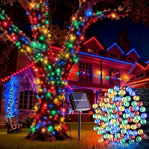 Miniatura 9 de Joomer - Tira de luces solares de Navidad, 39 pies, 100 LED, impermeable, luces al aire libre con 8 modos, luz de hada centelleante para jardín,