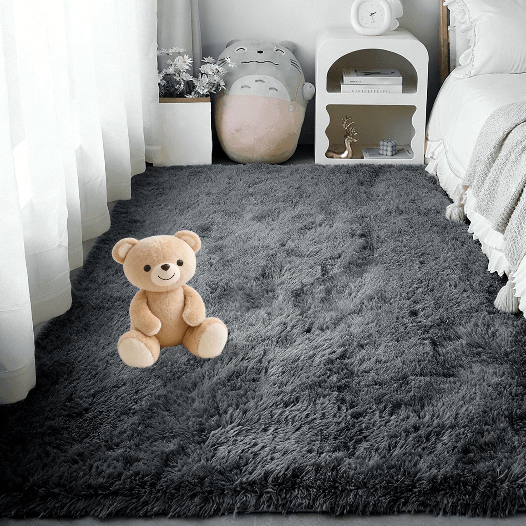 Tapis de salon lavable 290x290 cm gris foncé grand format