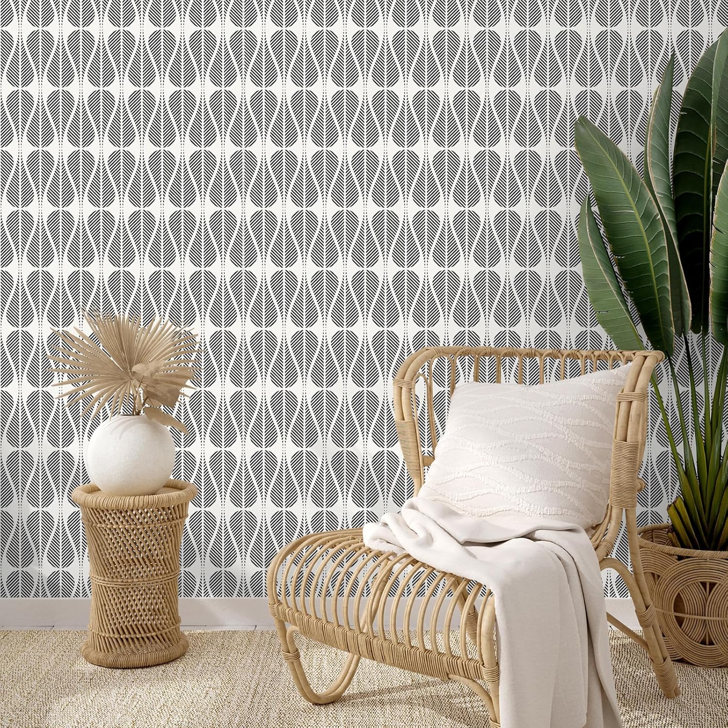 VEELIKE Black and White Geometric Wallpaper Peel and Stick Abstract Geometric Art Wall Decor Boho Wallpaper for Bedroom Bathroom Removable 17.7''x354'' Adhesive Contact Paper for Walls Living Room
