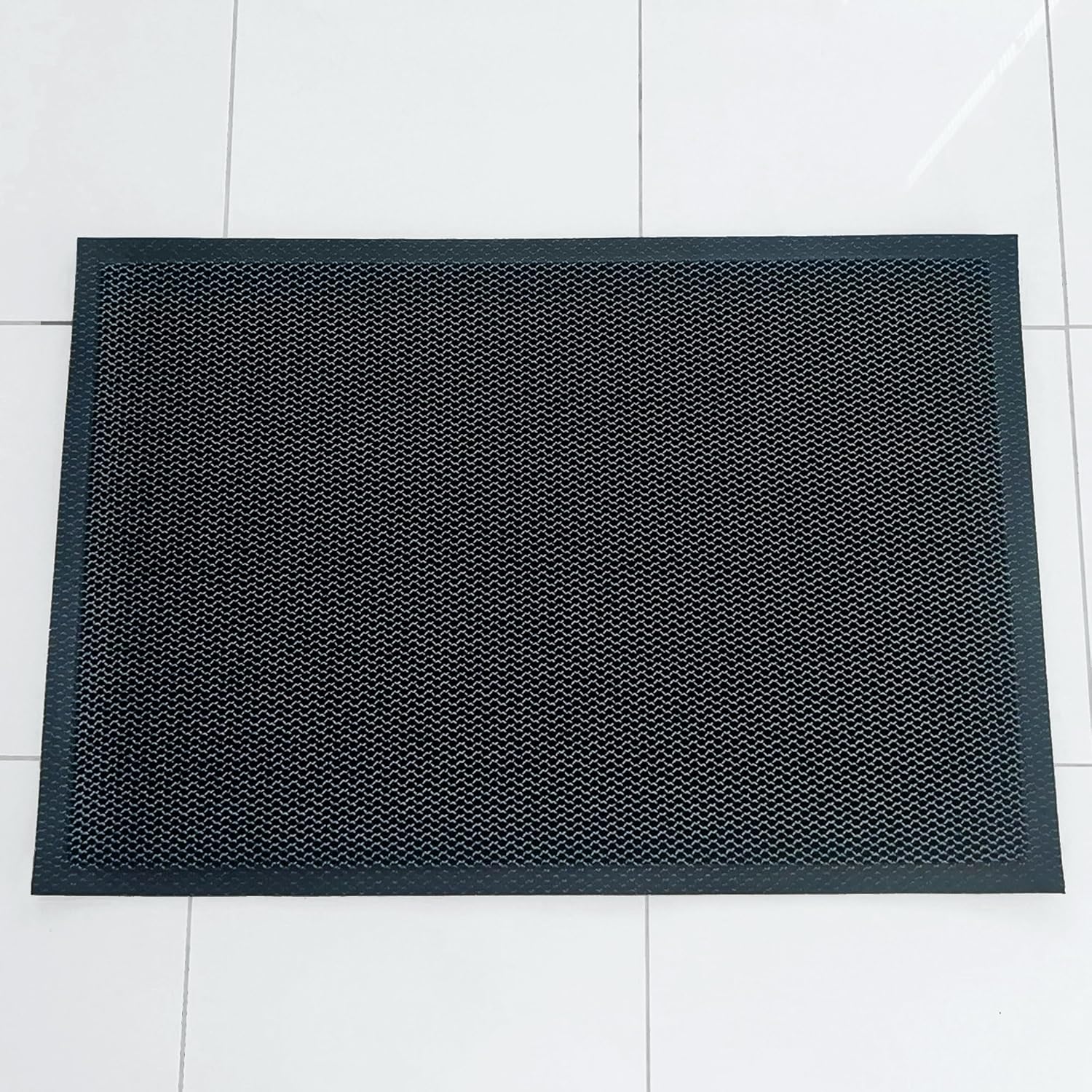 ULTRALUX Non-Slip PVC Mesh Door Mat, Heavy Duty 3D Dirt Trapper Doormat, Indoor Outdoor Dirt Barrier Scraper Entrance Mat for Front and Back Doors 24” x 16” Metallic Gray & Black Entry Rug