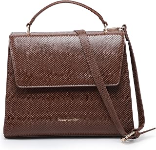 BEAUTYGOODIES Vegan Leather Insulated Lunch Bag for Women, Crocodile Pattern, with Shoulder Strap and Magnetic Closures.