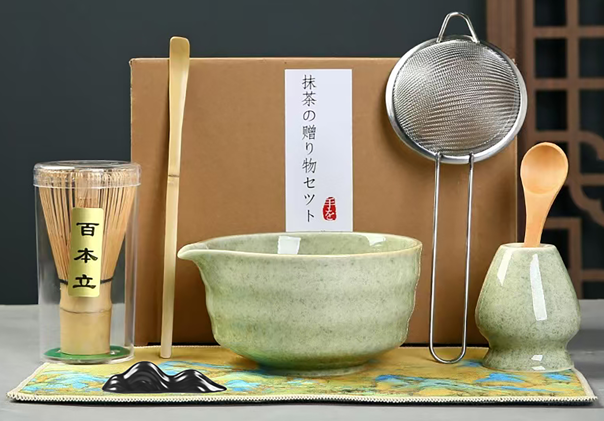 Amazon.com: 抹茶打蛋器組8 件日本儀式抹茶組包括攪拌碗附噴頭竹打蛋器