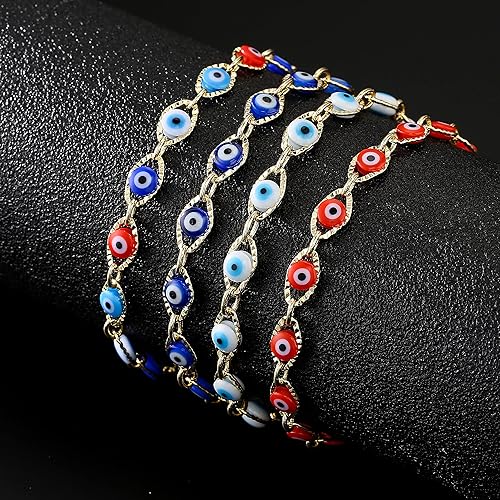 Miniatura 3 de Pulsera chapada en oro de 14 quilates para mujer, joyería de la suerte, pulsera de cadena de ojo azul turco para niñas, regalo de cumpleaños