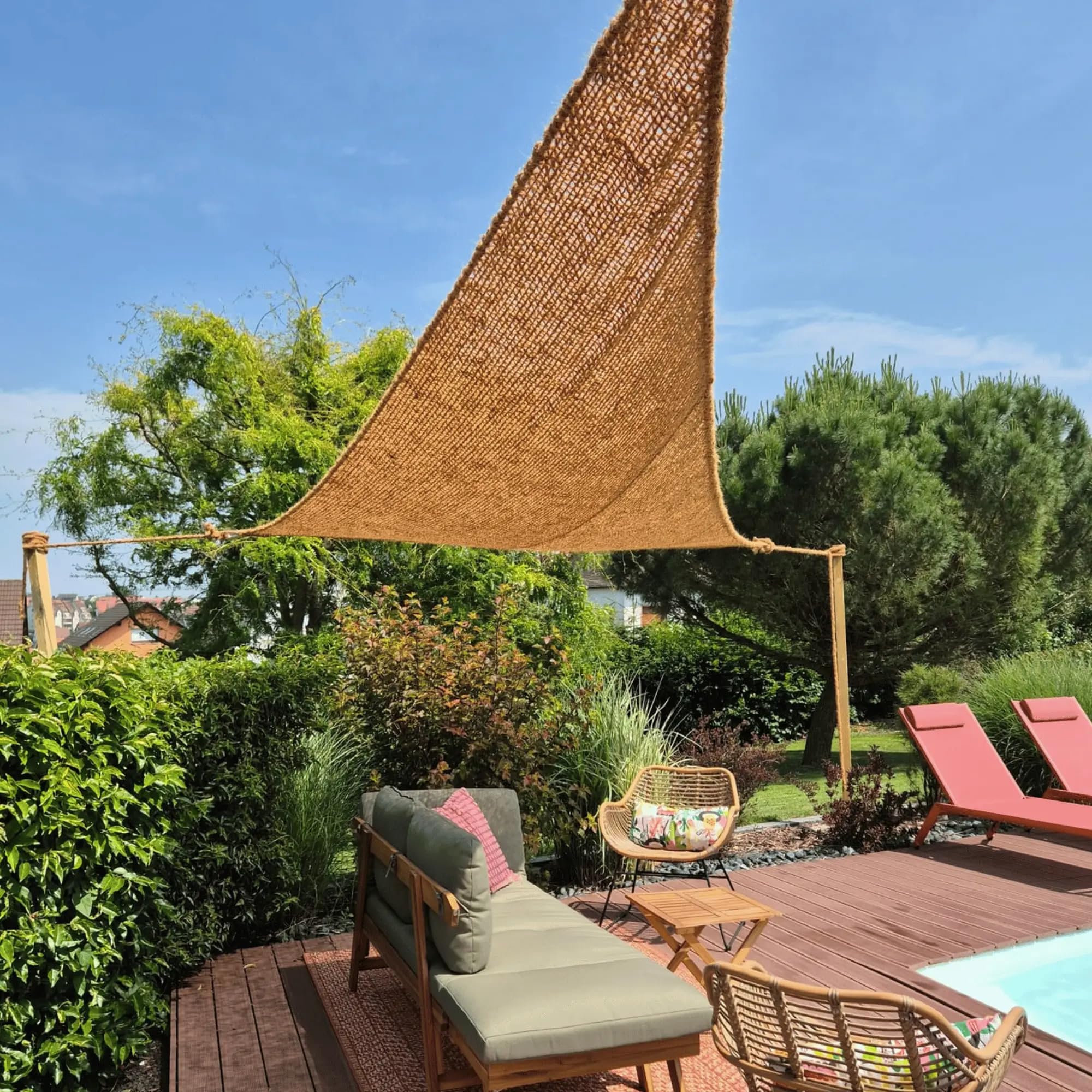 Tenda parasole in fibra di cocco, protezione solare ecologica, diverse misure e forme triangolare, terrazza, giardino, pergolato (Sable, 3x3x3m, Triangolare)