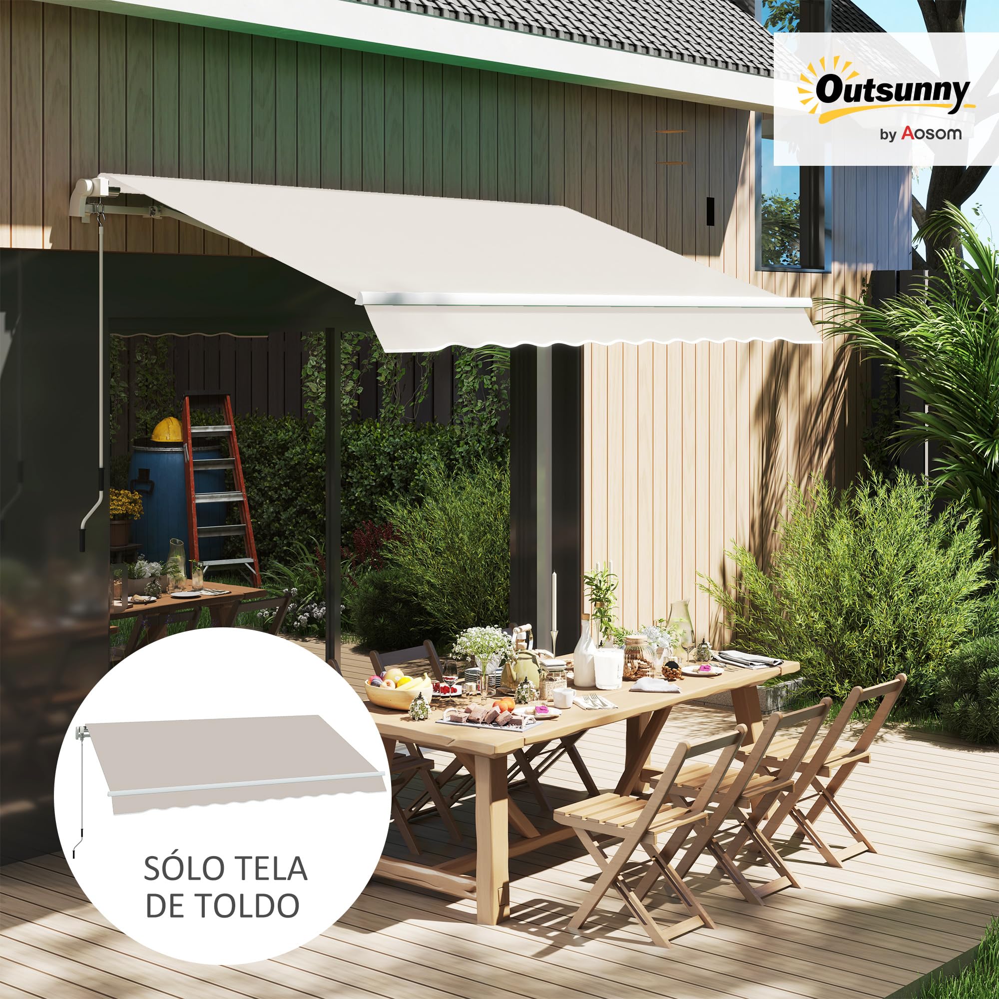 Outsunny Techo de Repuesto para Toldo 282x250 cm, Protección UV 50+, Crema | Lona para Toldo, Impermeable, Tela Poliéster 280g/㎡, Tela de Repuesto, Patio, Terraza, Jardín, Balcón