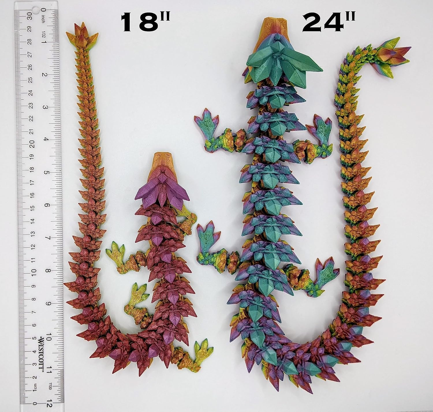 3d Printed Articulated Crystal Dragon Toy (18", Silky Rainbow)