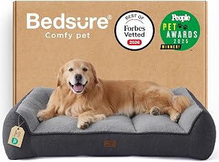 BEDSURE ergonomisches Hundebett Grosse Hunde - 122x89x25cm extra Dickes & druckentlastendes Hundesofa mit wasserdichter & wasschbarer Hülle, rutschfestes Bett mit weichem Sherpa-Plüsch, dunkelgrau
