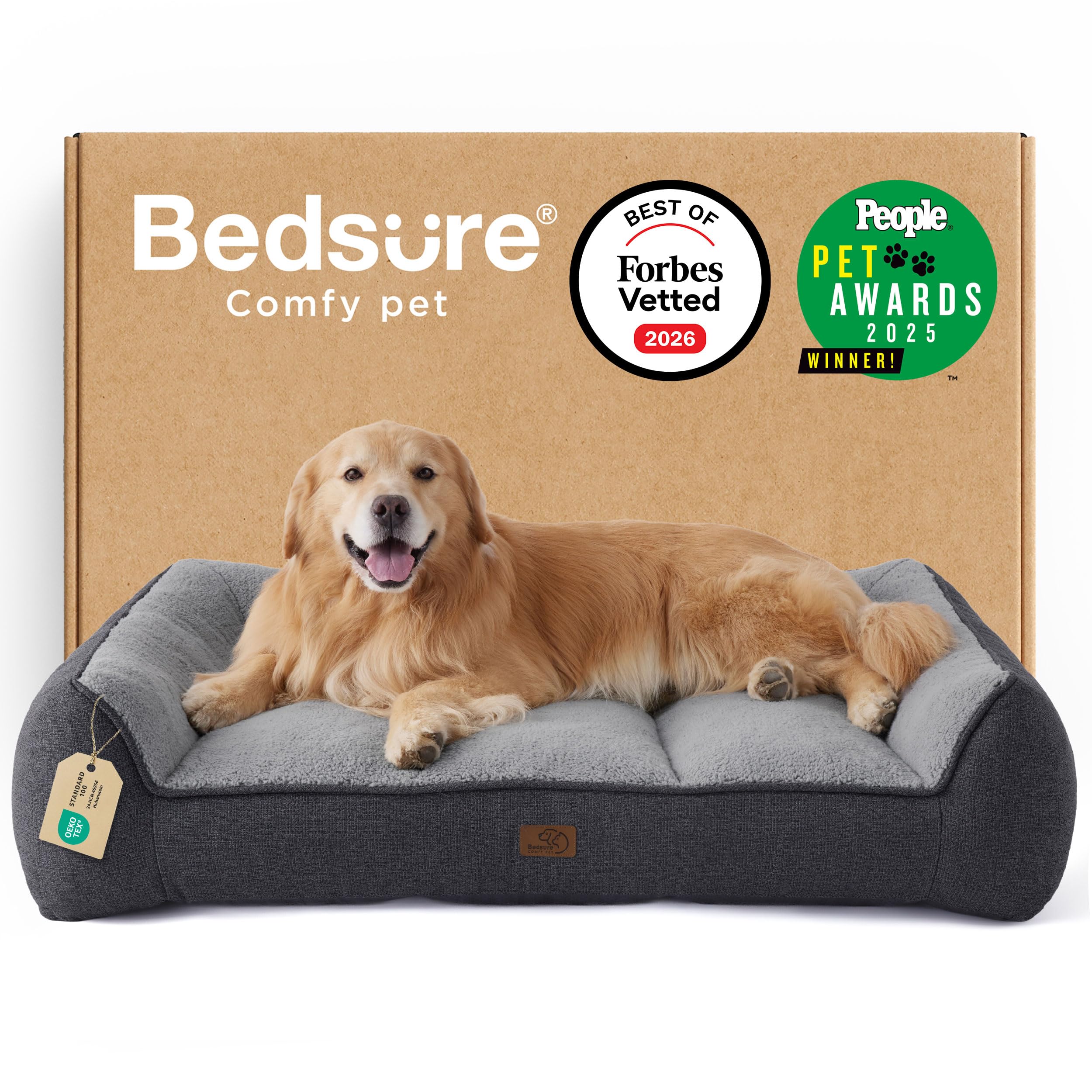 BEDSURE Hundebett Grosse Hunde, 89x63/96x71/106x76/122x89cm Dunkelgrau/Braun/Creme