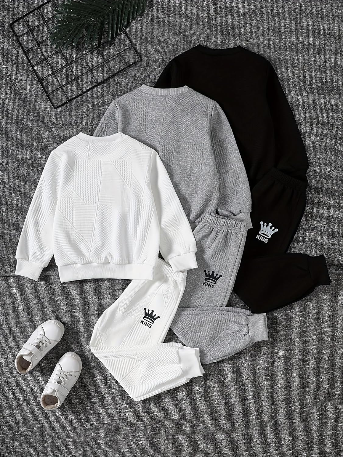 6 Pcs Boys Sweatsuit Letter Print Long Sleeve Pullover Sweatshirt Jogger Pant Set 3-14 Years - Image 2