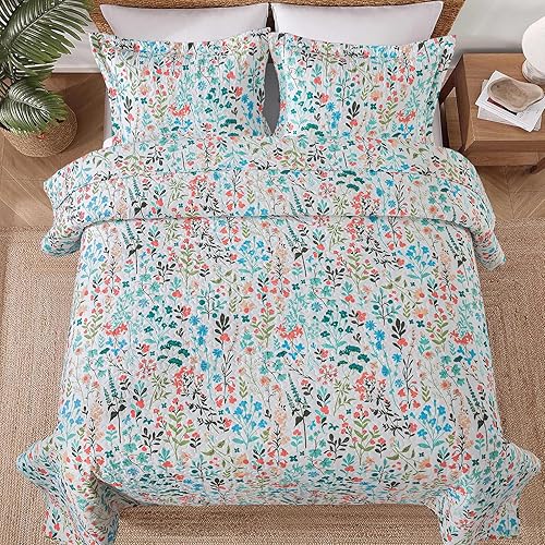 Vista 33 de BEDISELY Colchas de algodón tamaño Queen, colcha ligera estilo granja tamaño Queen (90 x 98 pulgadas), juego de ropa de cama floral suave y Casa