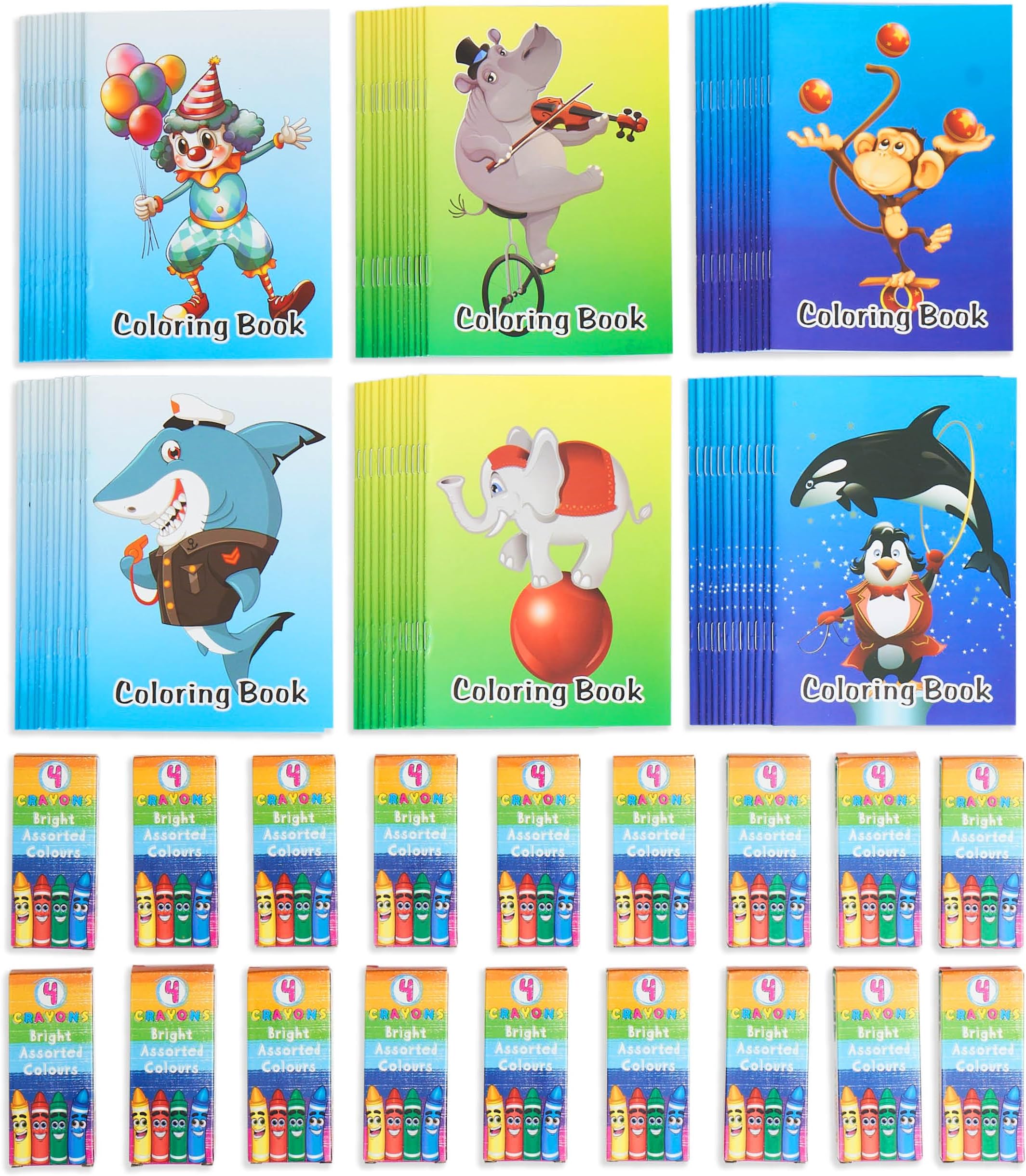 72 Mini Colouring Books and 18 Boxes of Crayons for Kids (4 Per Box, 72 Crayons Total) - Perfect Small Colouring Book Party Bag Fillers for Kids, Classroom Rewards