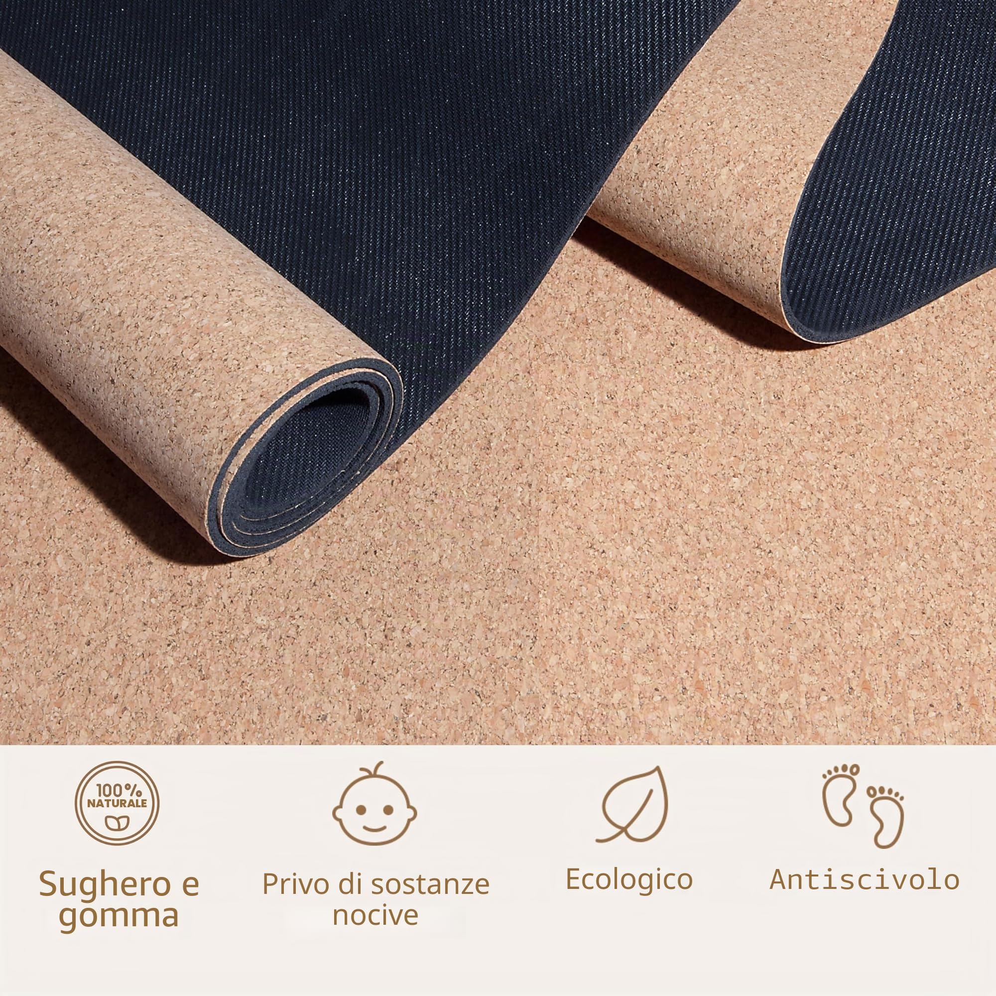 Tappetino da gioco per neonati e bambini piccoli, in sughero e gomma, Stars 140x110cm, antiallergico e antiscivolo, tappetino strisciante in materiali naturali, inclusa una borsa per il trasporto
