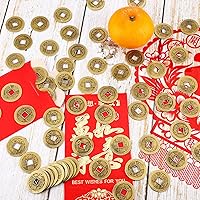 Vista 5 de Boao 100 Piezas Monedas Chinas Monedas de Año Nuevo Chino Feng Shui Monedas I-Ching Ornamento para Riqueza y Buena Suerte (1.1 Pulgadas)