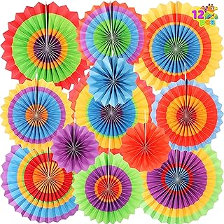 JOYIN 12pcs Cinco De Mayo Hanging Paper Fans Rosettes Paper Fan Garland for Fiesta Party Supplies Decorations, Luau Event ...