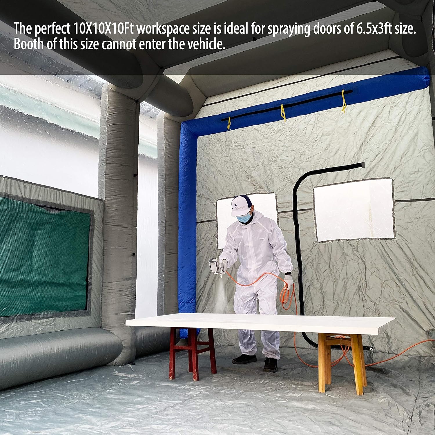 Inflatable Paint Booth 12.5x11.2x11.2Ft with Blowers (370W+550W) & Air Filter System Portable Paint Booth Inflatable Spray Booth