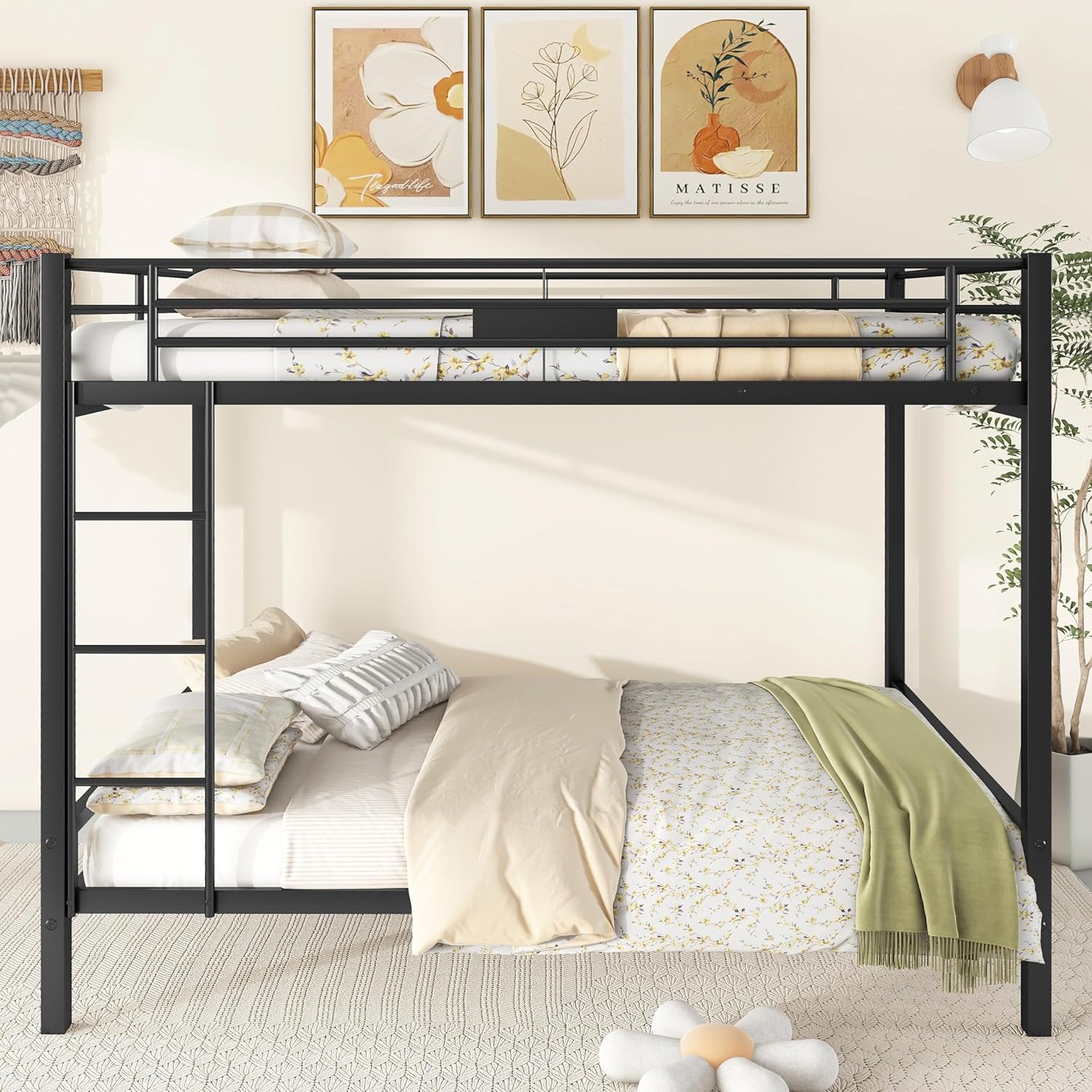 Harper & Bright Designs Queen Over Queen Bunk Beds for Adults, Metal Bunk Bed Queen Size,Heavy-Duty Bunk Bed Frame with Ladder for Boys Girls Teens (Sandy Black)