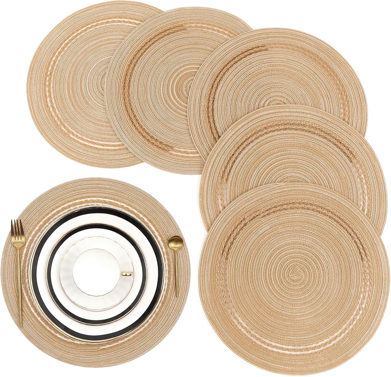 Homodeco Round Placemat Sets of 6 Conton Table Mats Heat Resistant