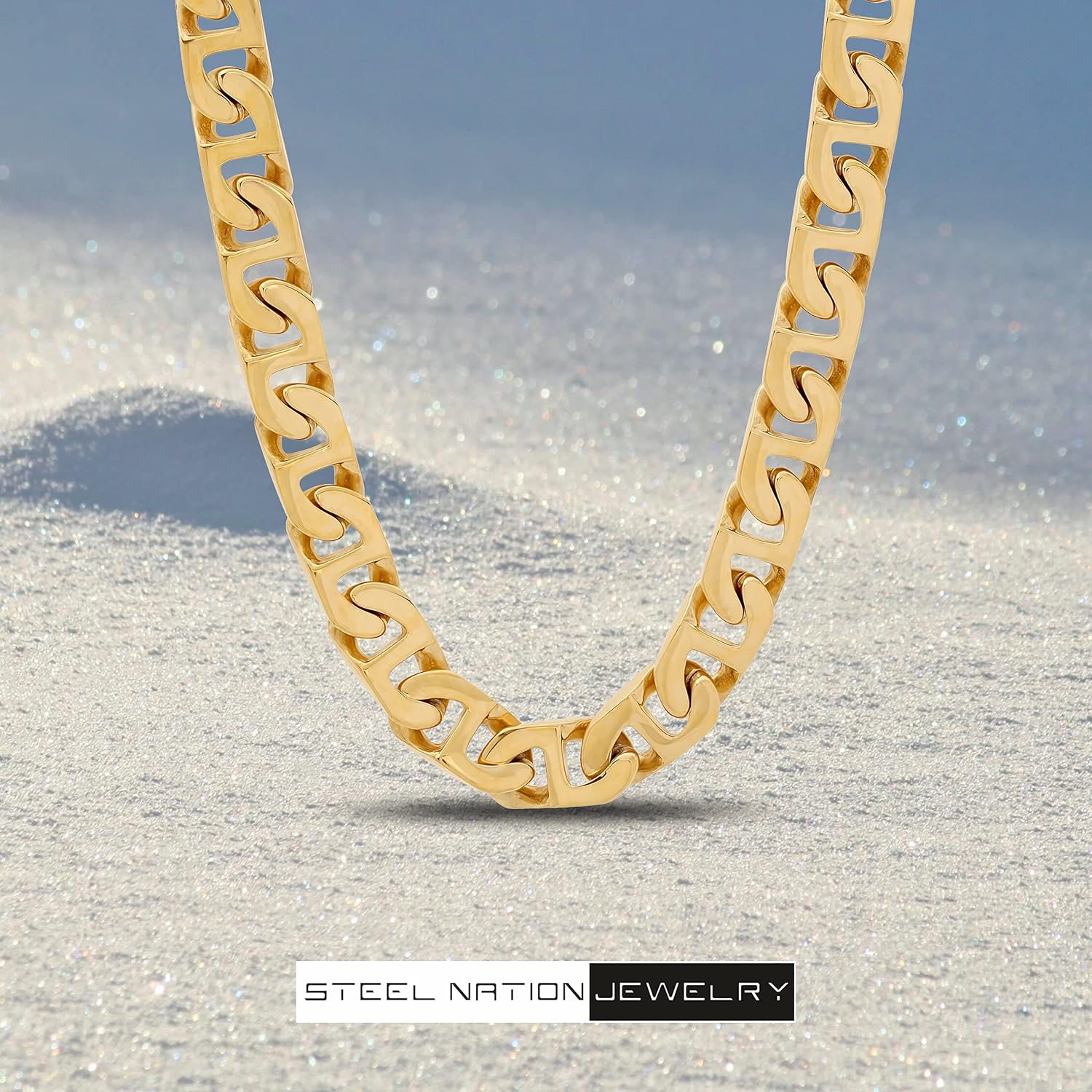 Men's Stainless Steel 6.5mm Flat Mariner Link Chain Necklace - Choice of Length and Color