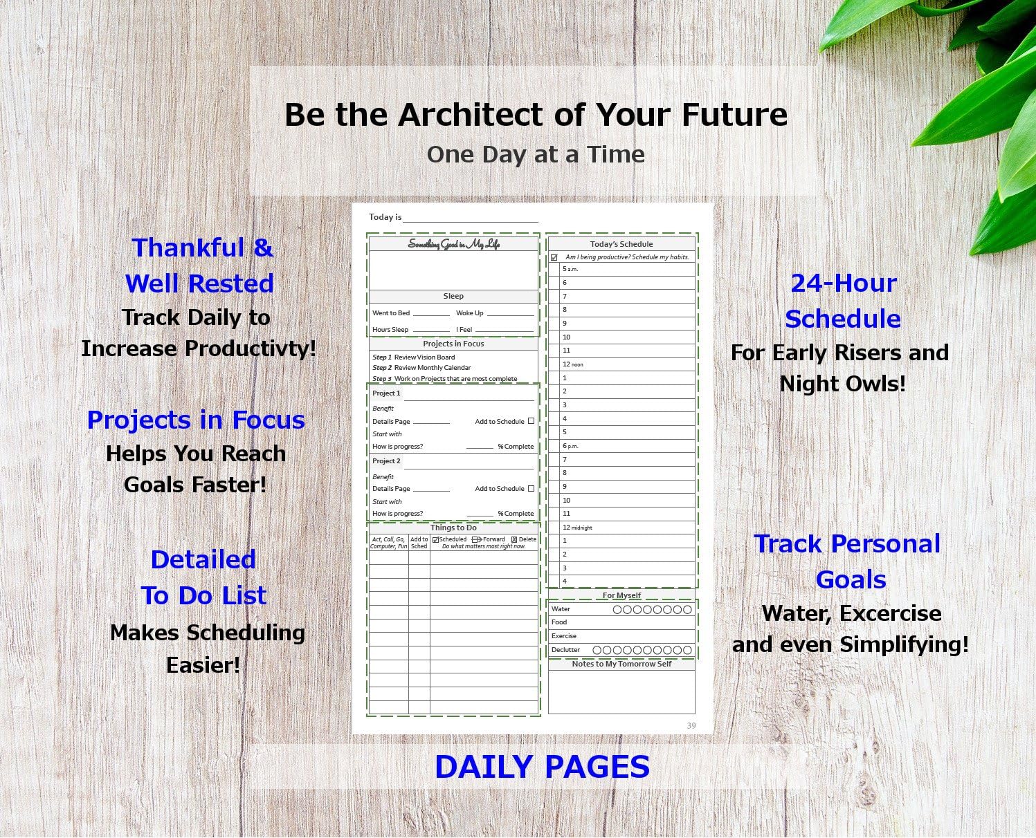 Guided Daily Planning to Improve Organization, Time Management & Success. Daily, Monthly & Weekly Goals, 6 x 9 inches, 6 Month UNDATED Planner (Black)