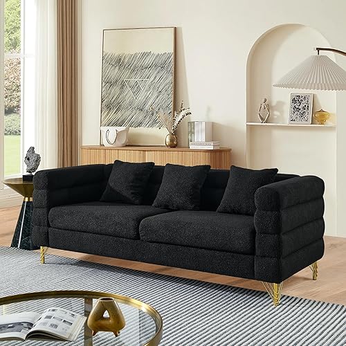 Miniatura 8 de mikibama Juego de sofá Teddy de lujo para sala de estar, muebles de decoración moderna, sofá seccional, sofá de 3 plazas y loveseat con 5 almohadas