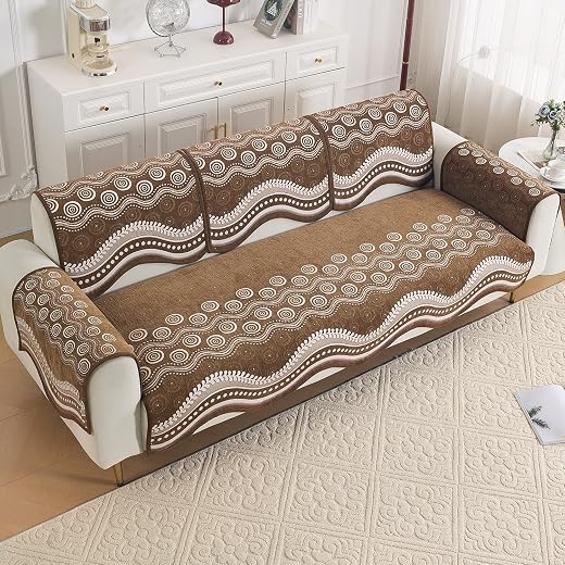 HOKIPO Complete (Seat+Back+Arm) Sofa Mat Set for 3 Seater Sofa |Premium Chenille Sofa Covers with Curve Edges, 'Serene Cur...