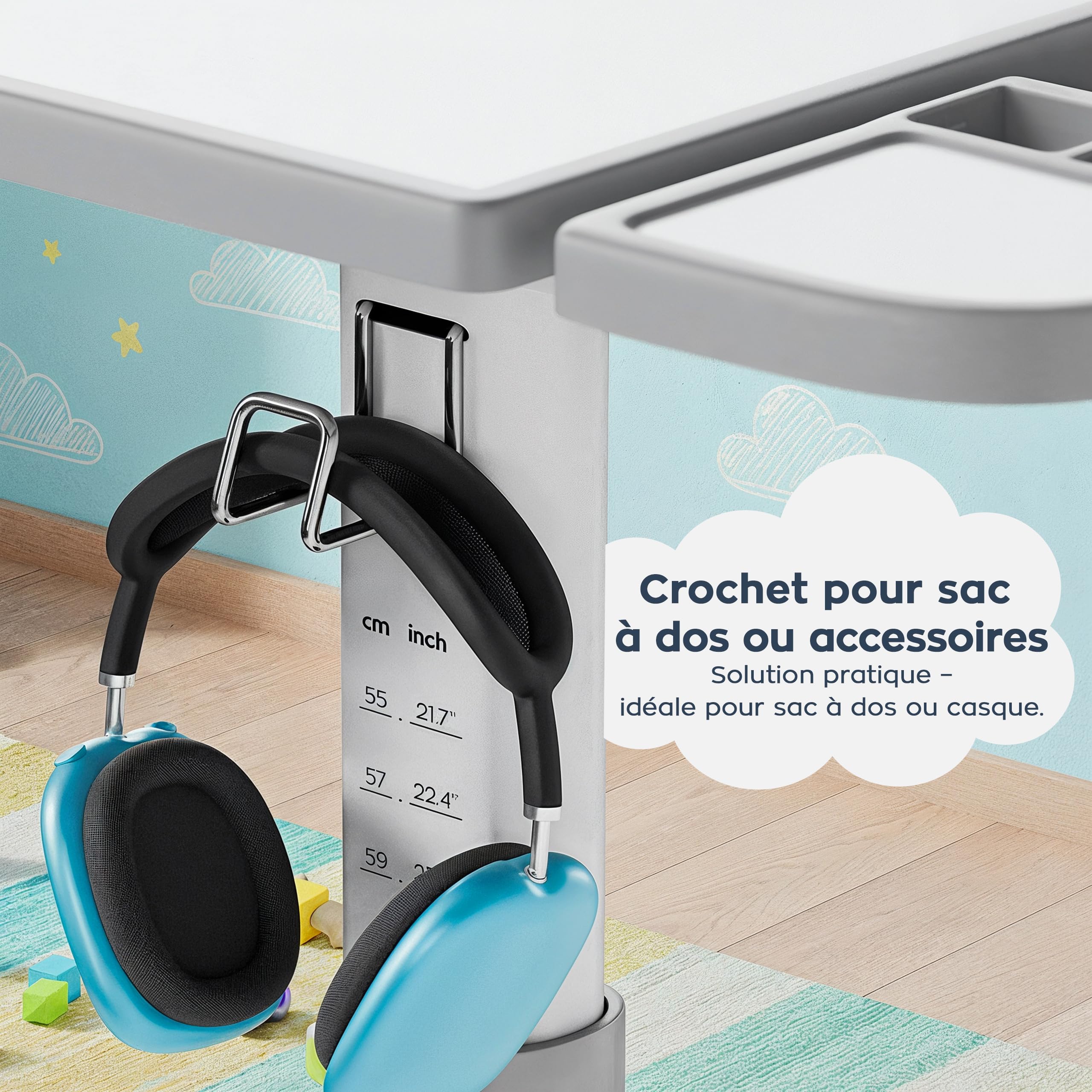 MARK ADLER Study 3.0 Bureau Ergonomique pour Enfants | Hauteur Réglable | Plateau inclinable | Tiroir de Rangement | Conception Robuste | Parfait pour étudier et Dessiner | Mobilier éducatif | Gris