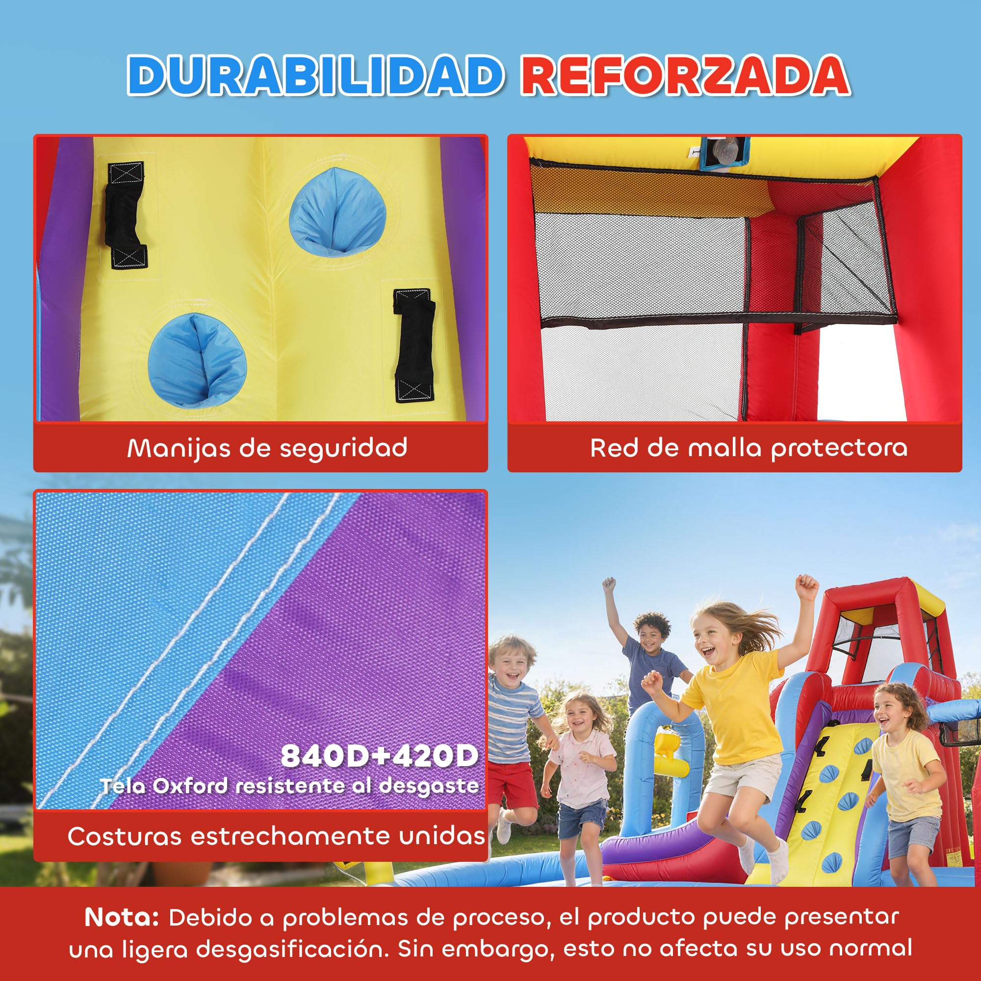 AIYAPLAY Castillo Hinchable Acuático con Soplador 550W 6 en 1 Castillo Hinchable para Niños con Tobogán Pared de Escalada Piscina Aro de Baloncesto Portería de Fútbol Exterior Interior 470x445x205 cm