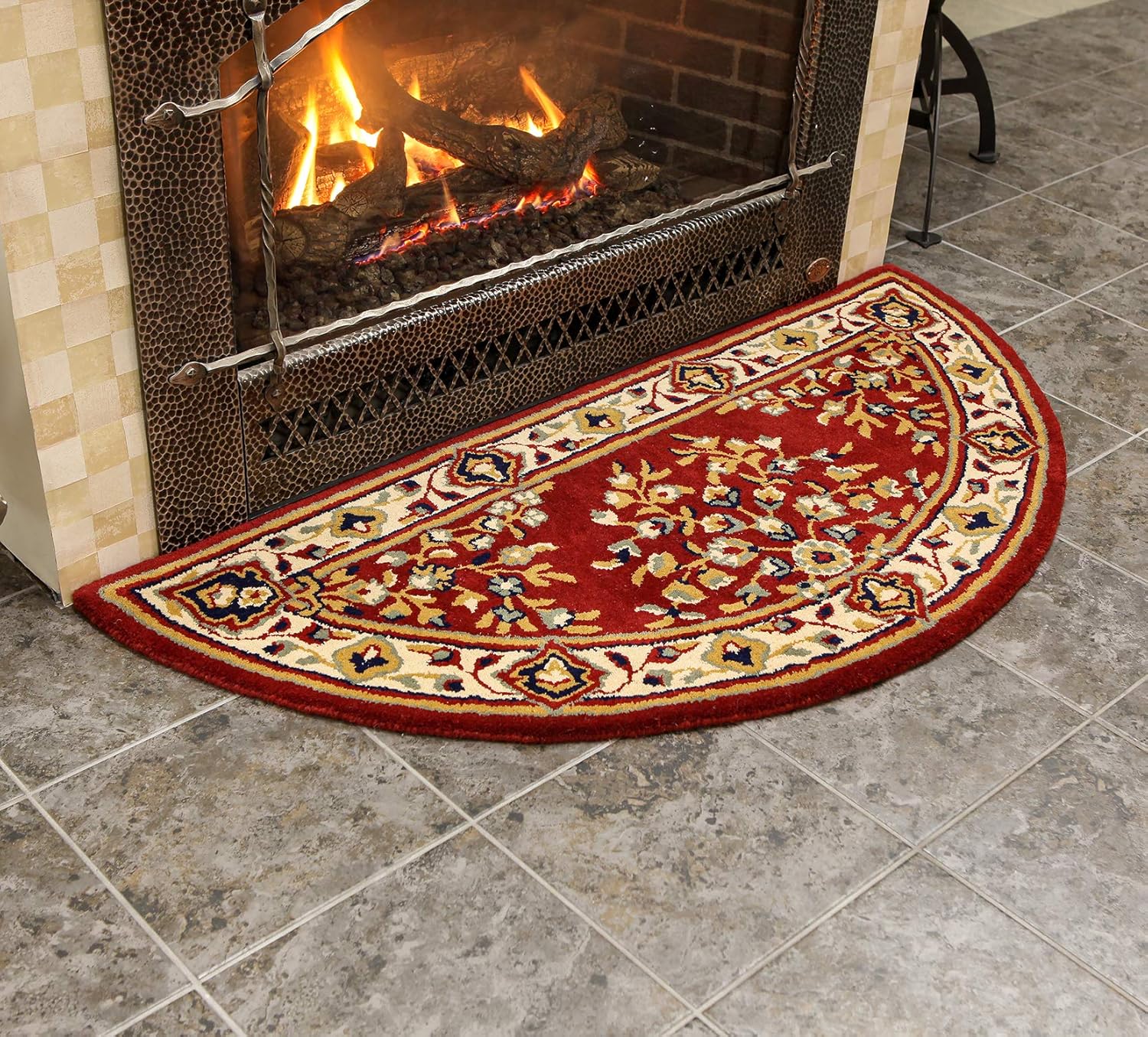 Minuteman International Burgundy Oriental Wool Hearth Rug, Half Round