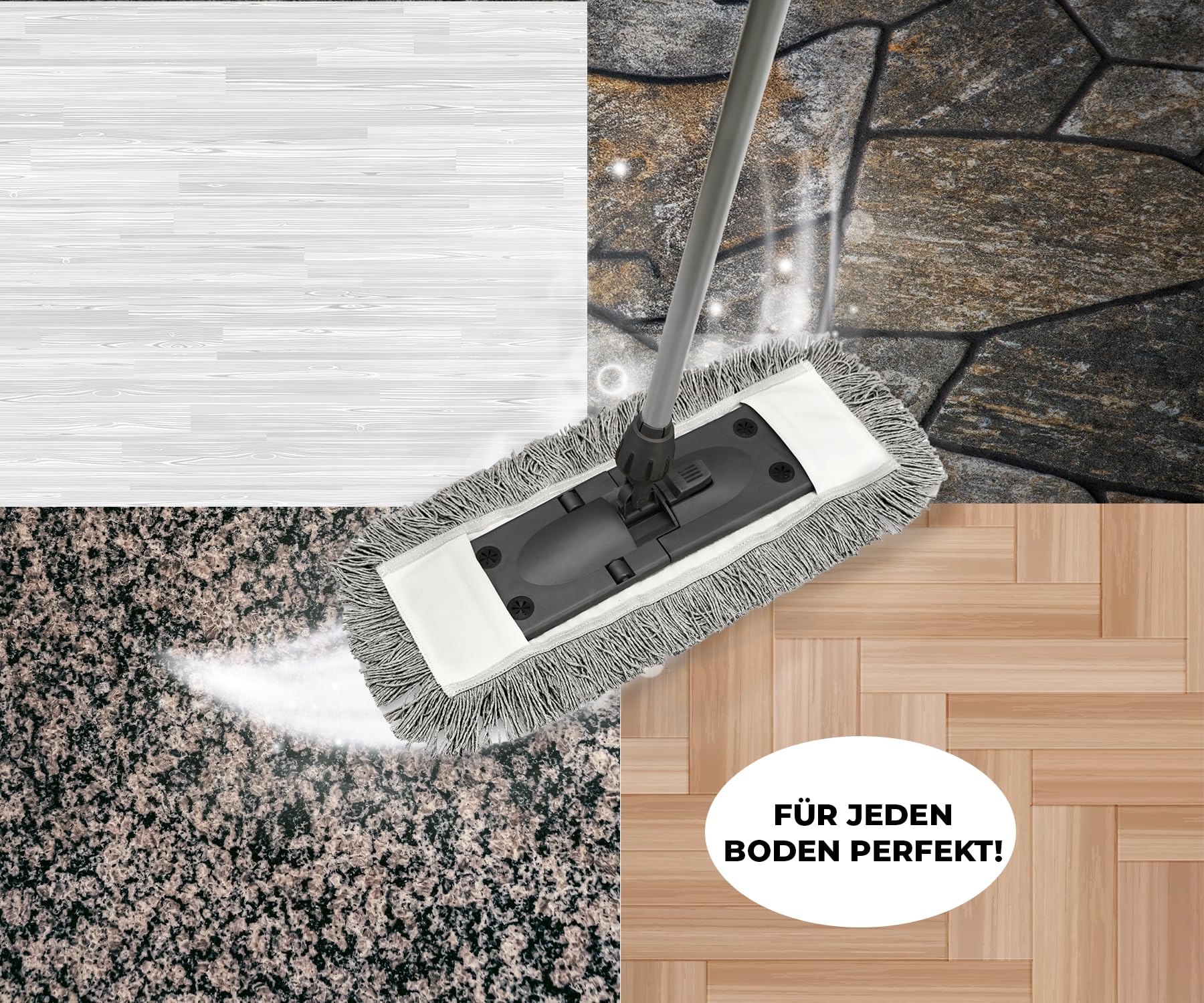 Wischmoppbezug Ersatzbezug 50 cm – Mikrofaser Baumwolle – Wischbezug für Bodenwischer & Klapphalter – Wischmopp Bezug Set 10er – Waschbar bis 90°C – Für Parkett Laminat Fliesen – Grau