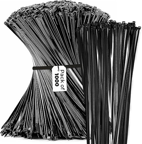 Bolt Dropper Bridas negras de 12 pulgadas, paquete de 1000 bridas para cables y cables resistentes, nailon autoblocante duradero con resistencia a