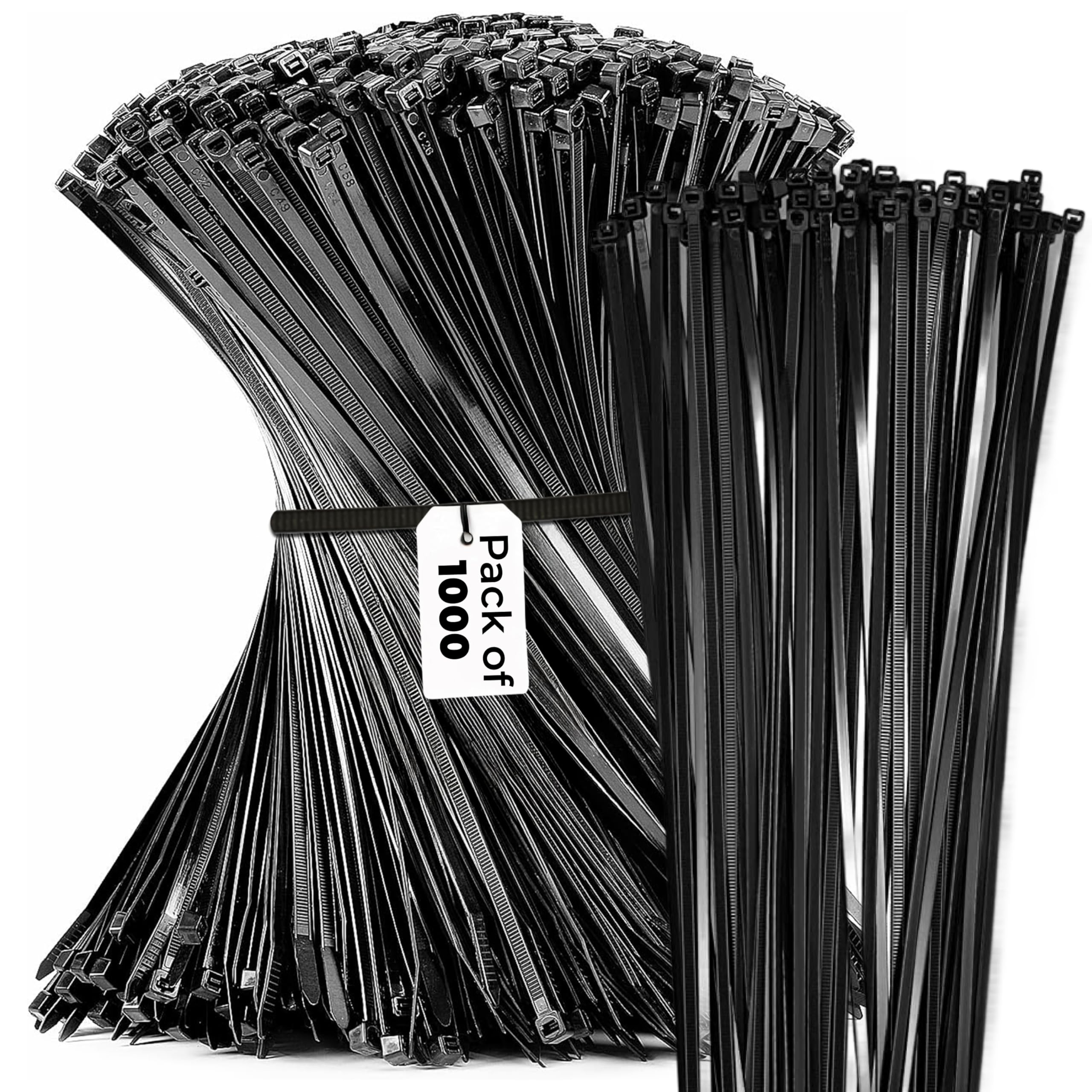 Bolt Dropper Black 12 Inch Zip Cable Ties (1000 Pack), 40Lbs Tensile Strength - Heavy Duty, Self-Locking Premium Nylon Cable Wire Ties For Indoor And Outdoor By
