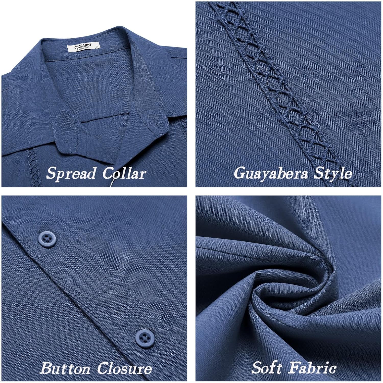 COOFANDY Mens Cuban Guayabera Short Sleeve Shirt Casual Summer Beach Tops Button Down Untucked Shirts - Image 5