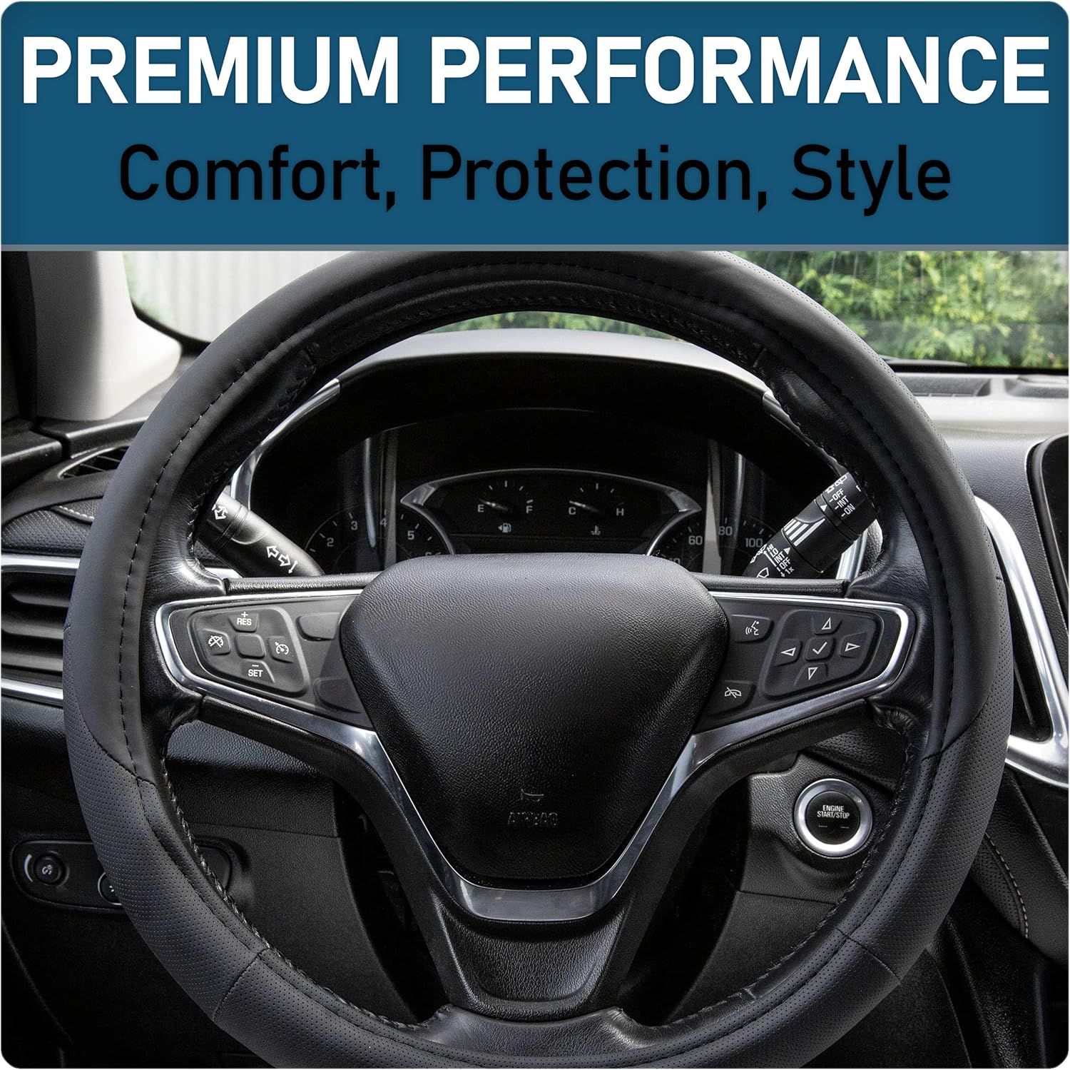 Custom Accessories Vegan Leather Steering Wheel Cover, Stylish Car Accessories, Steering Wheel Cover with Breathable Grips, Auto Accessories Interior - Black