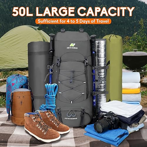 Miniatura 3 de Mochila de senderismo impermeable de 50 l60 l, mochila de camping con cubierta de lluvia, mochila de alto rendimiento para senderismo, viajes,