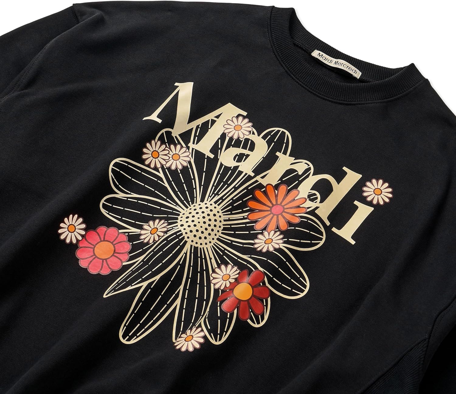 Women's FLOWERMARDI BLOSSOM Graphic Sweatshirt, 100% Cotton, Relaxed Fit Crewneck, Colorful Floral Print - Image 4