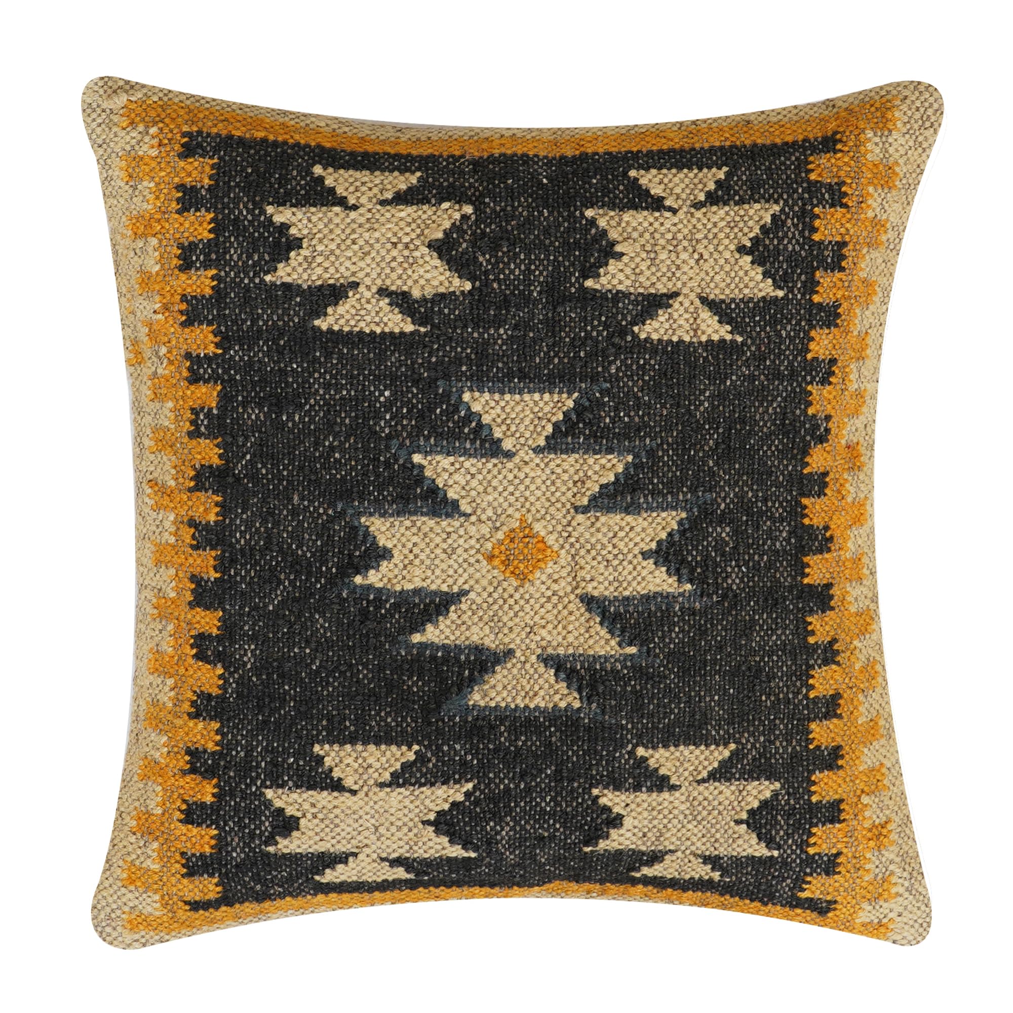 INDACORIFY Fodera per Cuscino Kilim Intrecciato a Mano 18x18 Quadrati Cuscini Indiani da Esterno Decorativo Cuscino Boho in Lana di Iuta per la Decorazione Domestica