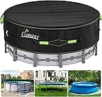 UIRWAY 18 Ft Round Winter Pool Cover with Reflective Strips, Swimming Pool Cover for Above Ground Pools, Solar Cover Including Rope Tie and Luminous Ground Nails, PU Tarp Snug Fit for UV Protected