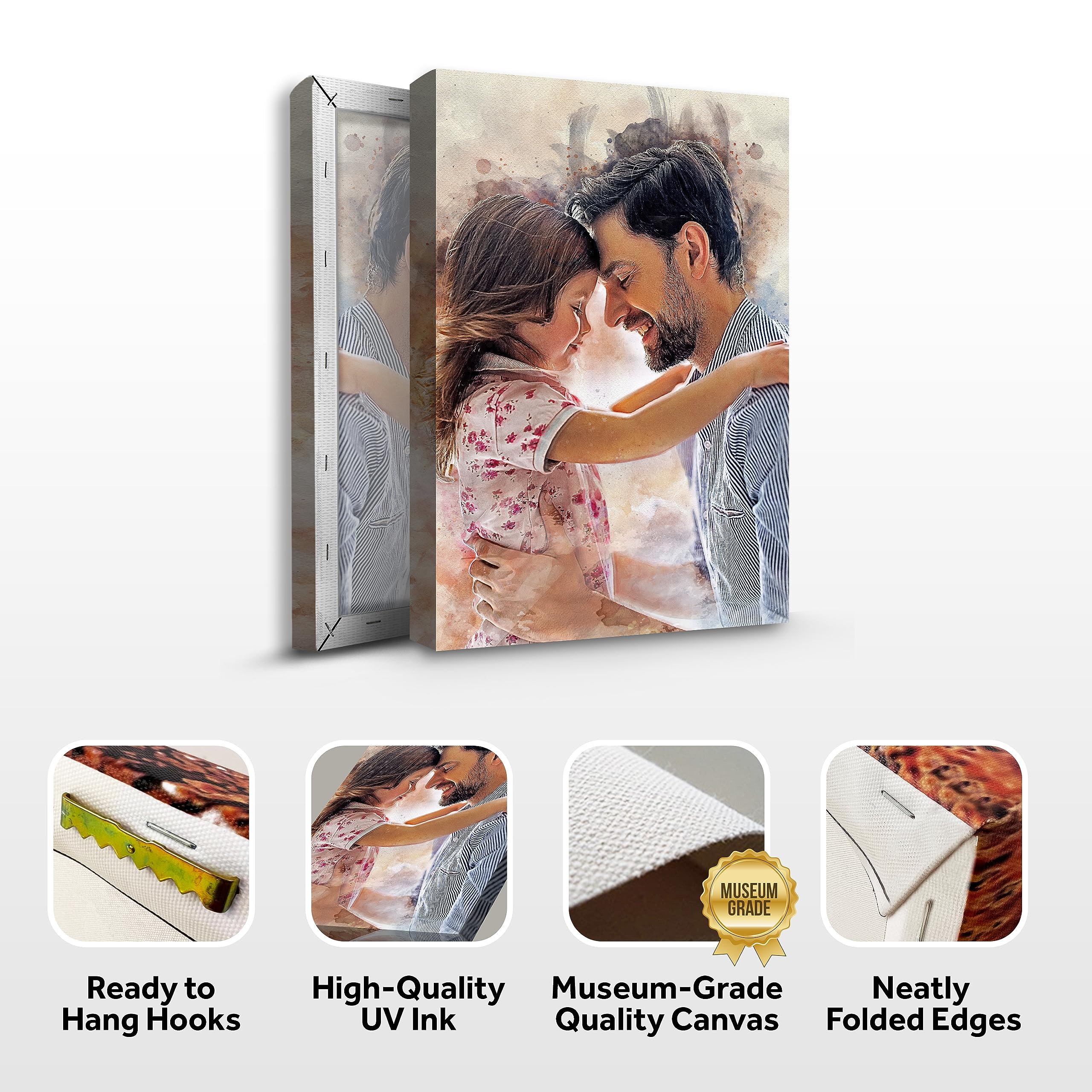 TAILORED CANVASES: Custom Watercolor Painting from Photo - Personalized Gifts for Dad - Ideal for Living Room, Bedroom, Entryway, Weddings, Birthdays & Unique Father's Day Gift Ideas