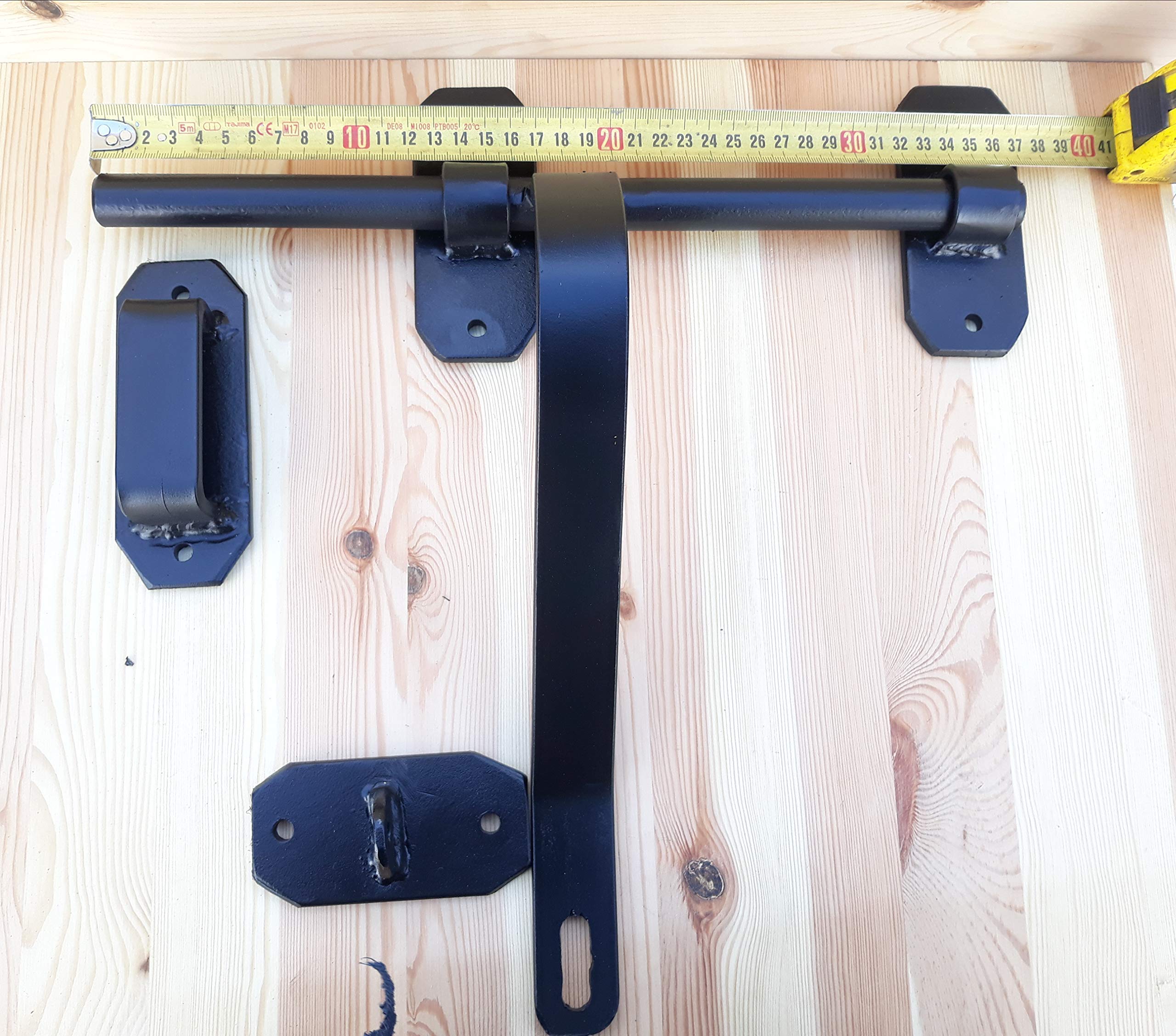 Morales Forja Cerrojo Grande y Fuerte Recto, Modelo Básico Rústico para Puertas Madera Hierro Granero, Negro