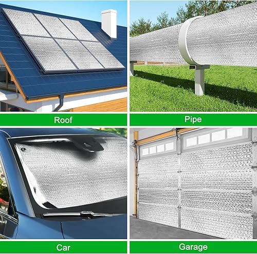 Miniatura 7 de Paneles de aislamiento para puerta de garaje, lámina de aluminio reflectante de doble cara, protector de aislamiento térmico con 120 cintas