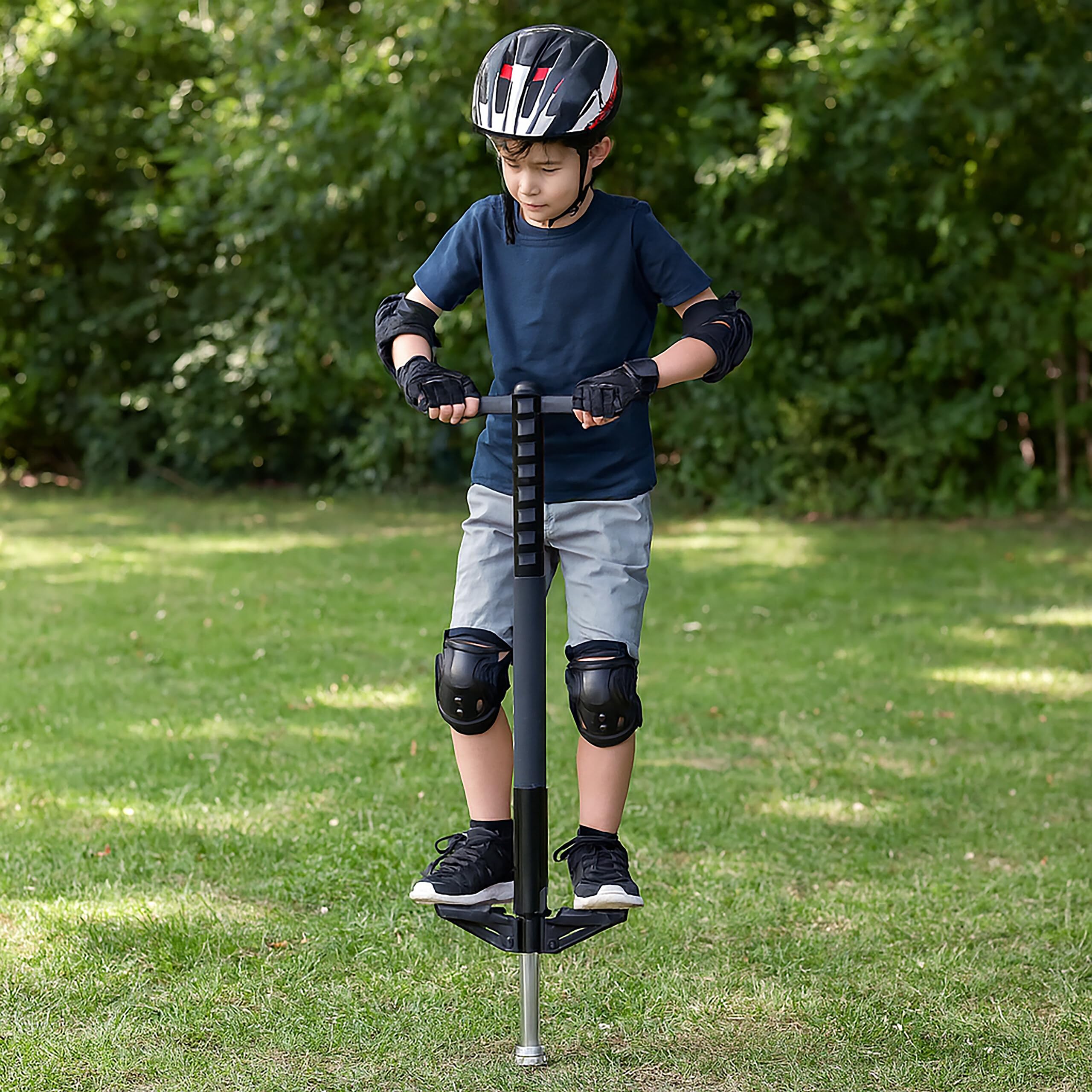 Pogo Stick Relaxdays per Bambini, springstock Fino a 35 kg, Imbottito, da Esterno, Antiscivolo, Acciaio Inox, Nero
