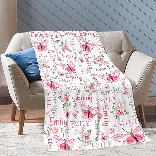Miniatura 7 de Manta de mariposa personalizada con nombre, regalo para niñas y mujeres, manta de forro polar suave y ligera de 30 x 40 pulgadas para niños pequeños