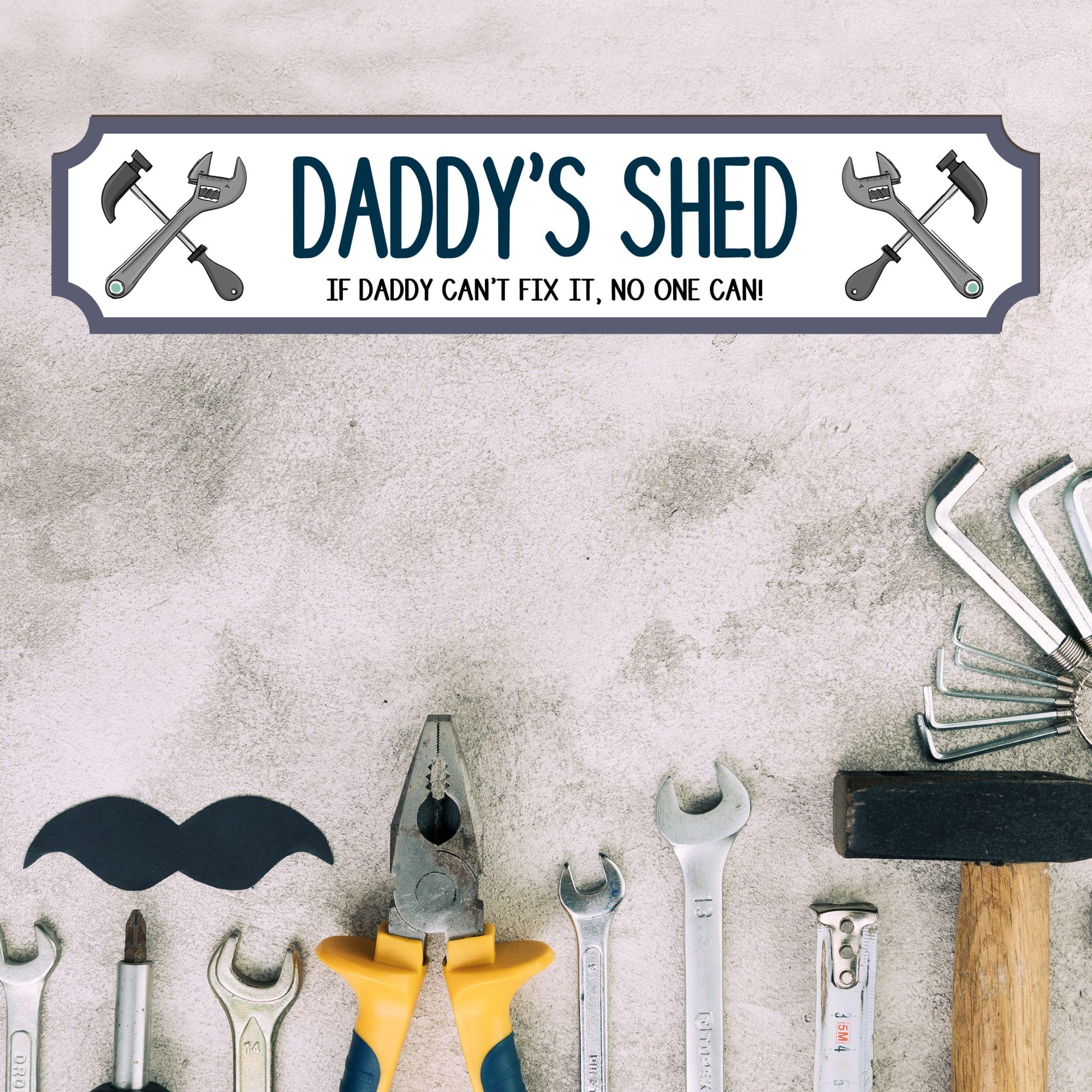 Daddy's Shed Personalised MDF Wood Street Sign Plaque - Custom Gift for Dads, DIY Enthusiasts, Shed, Garage, Workshop Decor (MDF Wood - Indoor use only, Medium 390mm x 85mm)