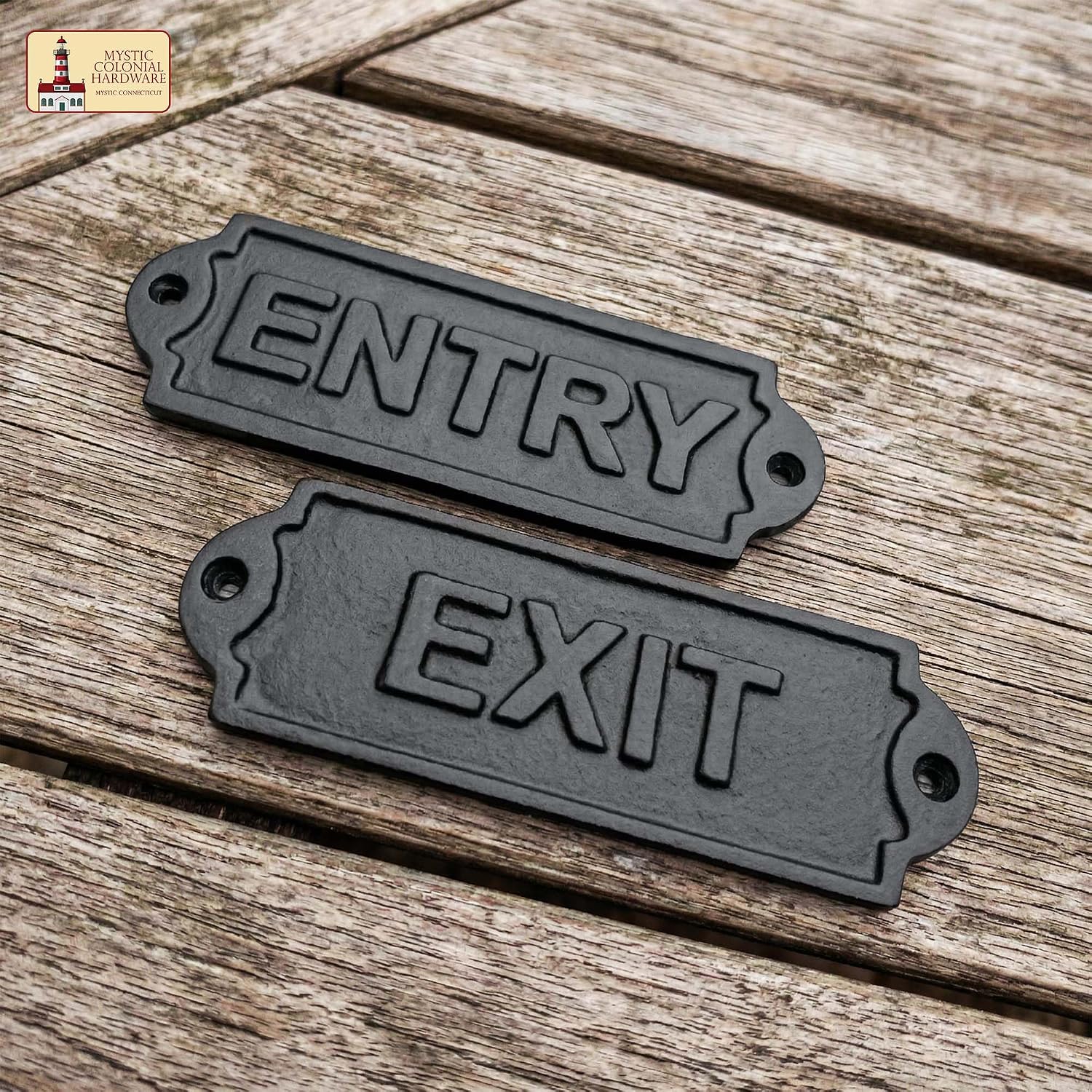 Mystic Colonial Solid Cast Iron Vintage Entry Sign for Doors Handmade Hardware Accessory